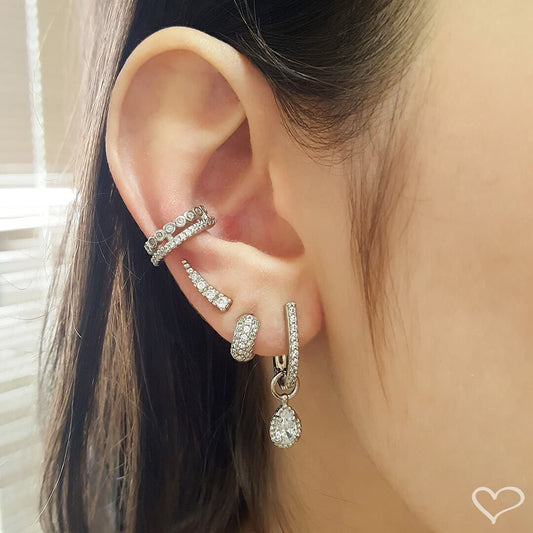 Brinco Argolinha 3 Fileiras Zircônias Cravejadas Lya Folheado em Ródio Branco