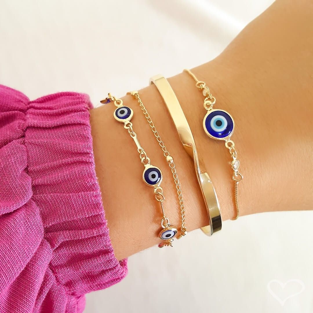 Pulseira Folheada a Ouro 18k Ajustável Olho Grego Ruby Zircônias Cristais