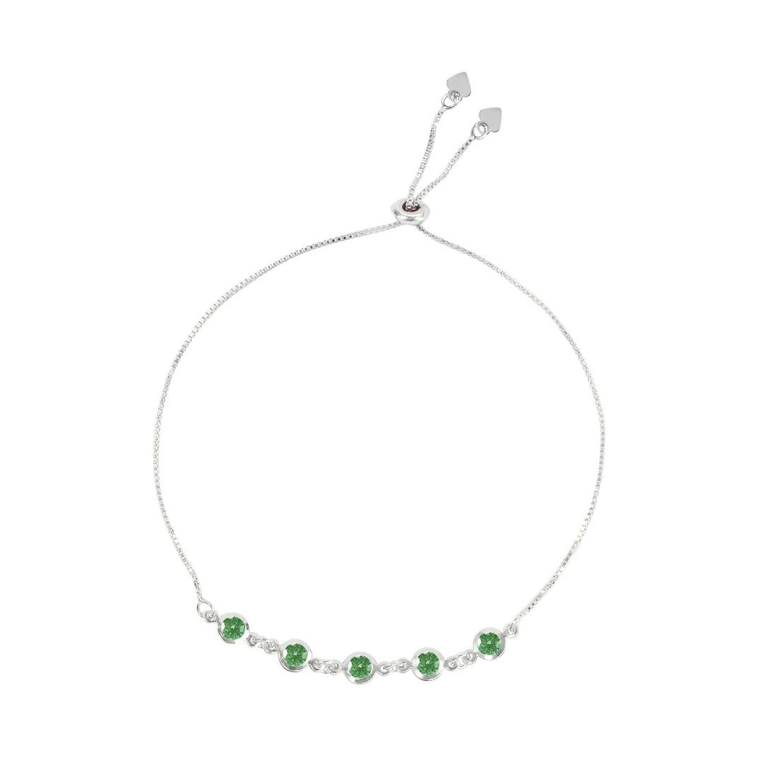 Pulseira Ajustável Folheada em Ródio Branco Sil Zircônia Esmeralda
