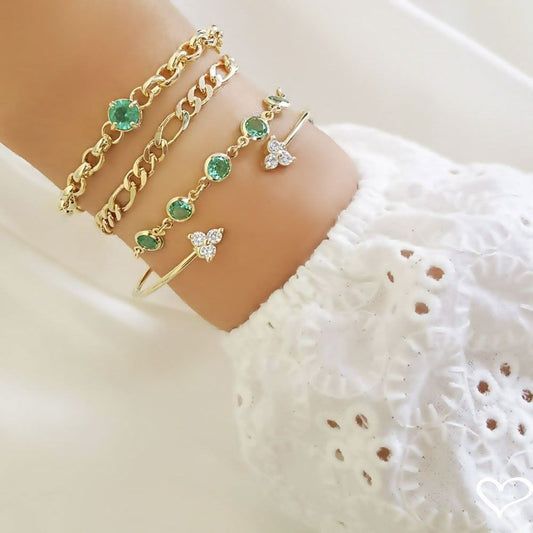 Pulseira Folheada a Ouro 18k Ajustável Zircônias Turmalina Betina