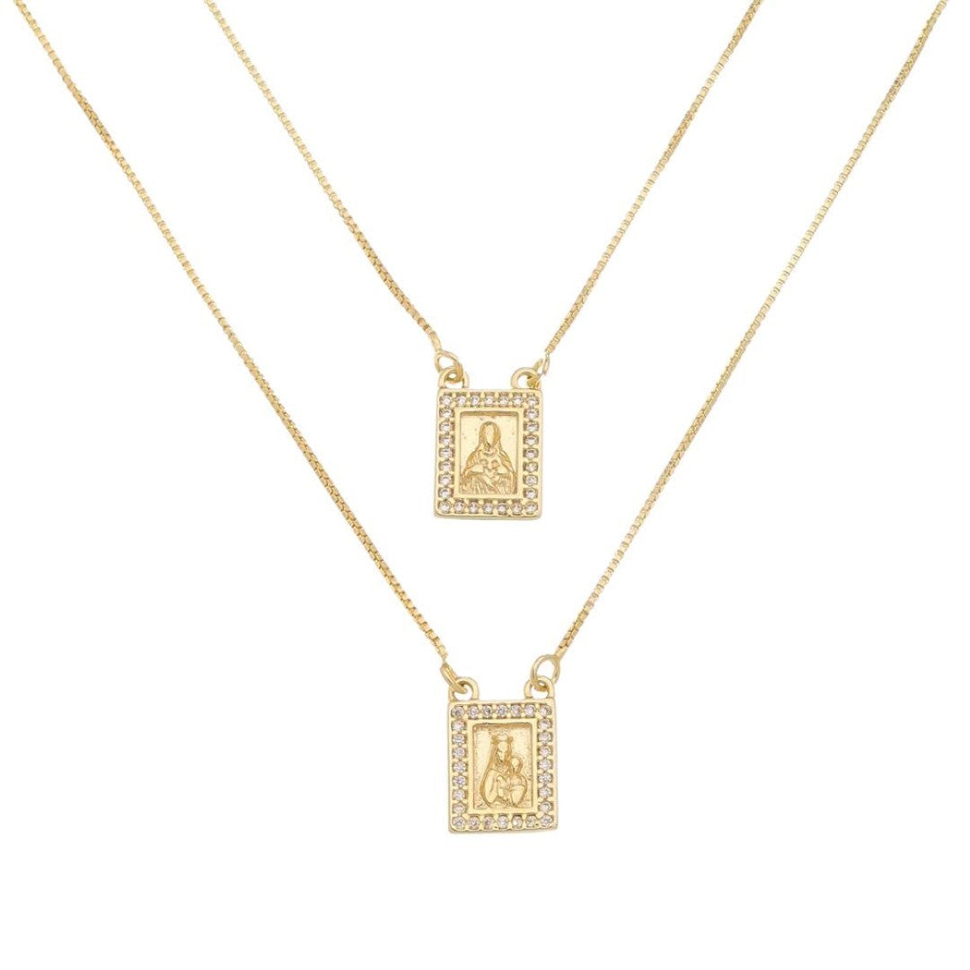 Escapulário Feminino Sagrado Coração de Jesus Zircônia Folheado a Ouro 18k
