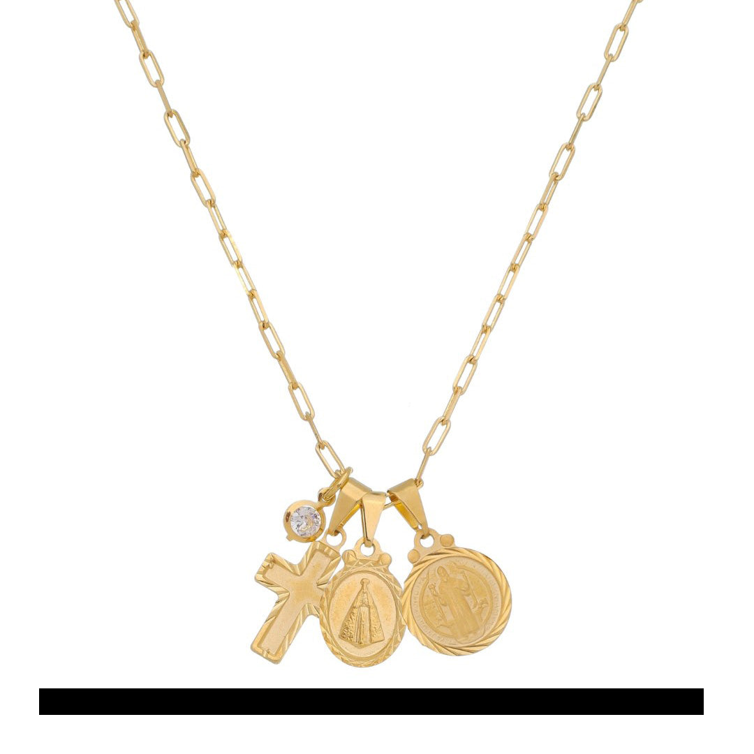Colar São Bento Amuletos Folheado a Ouro 18k