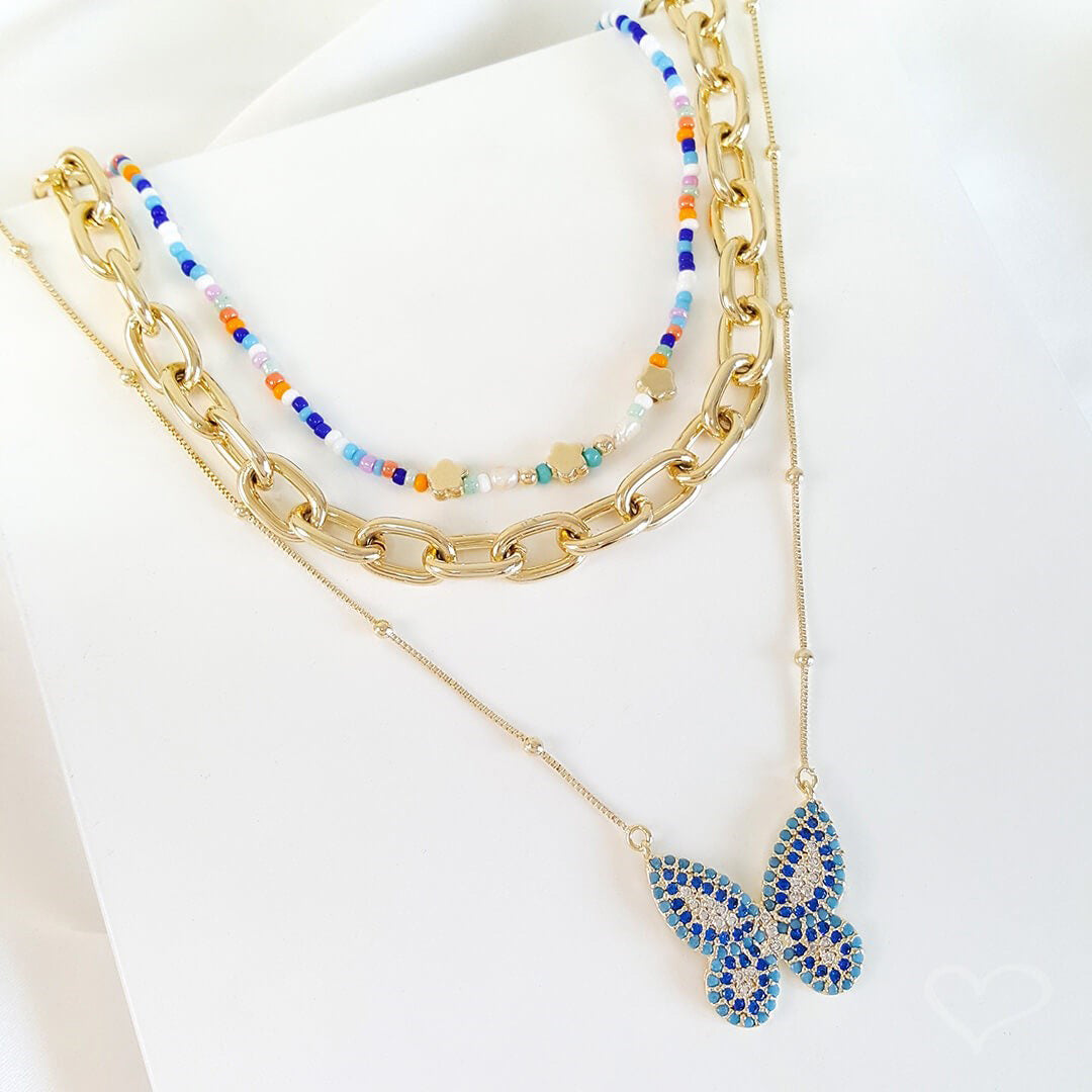 Colar de Borboleta Cecil Zircônia Azul Folheado a Ouro 18k