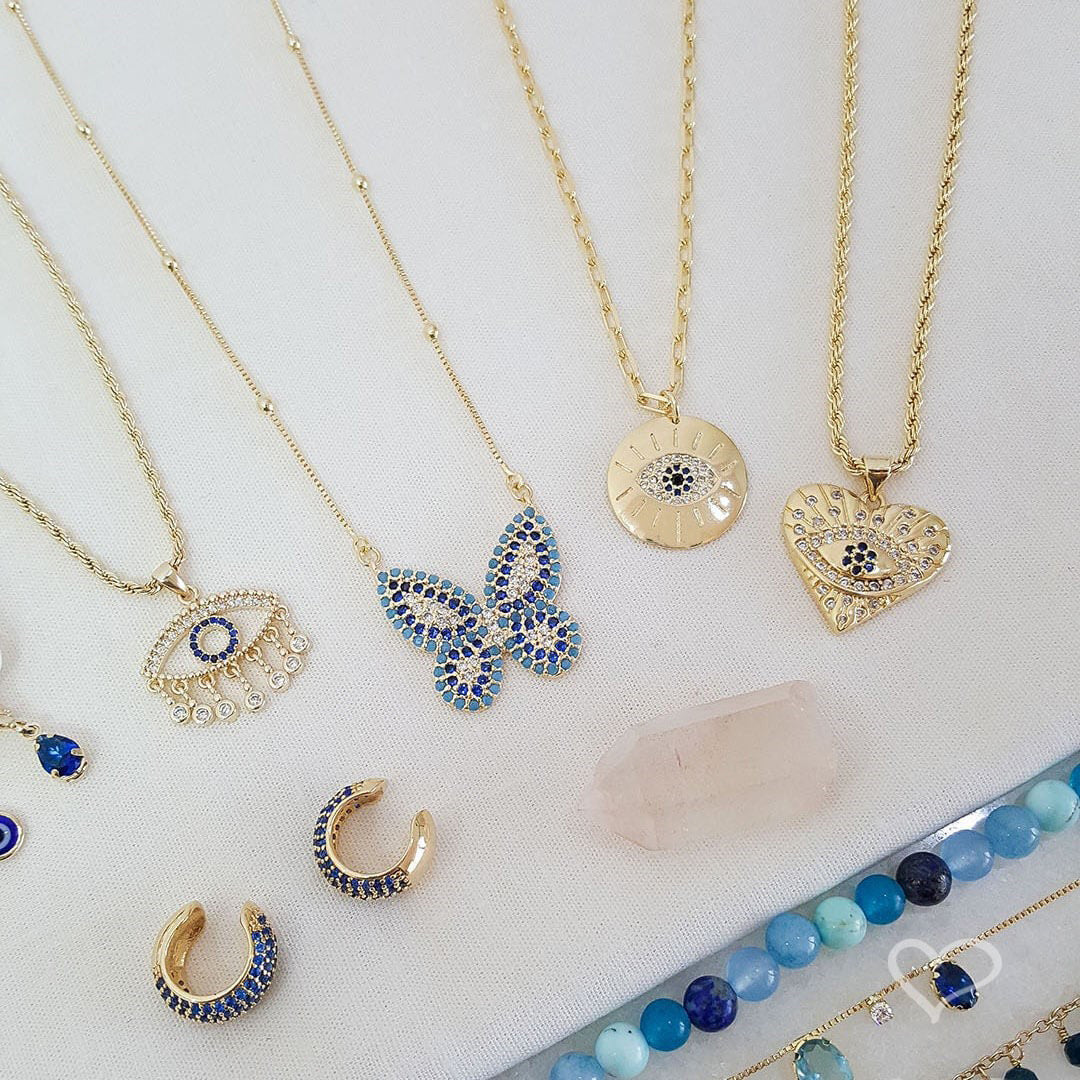 Colar de Borboleta Cecil Zircônia Azul Folheado a Ouro 18k