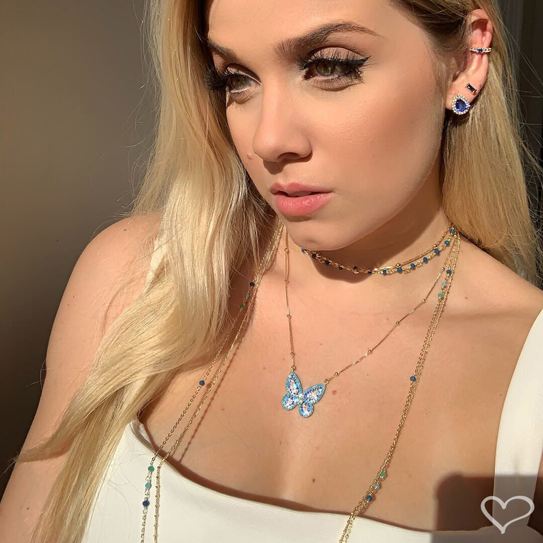Colar de Borboleta Cecil Zircônia Azul Folheado a Ouro 18k