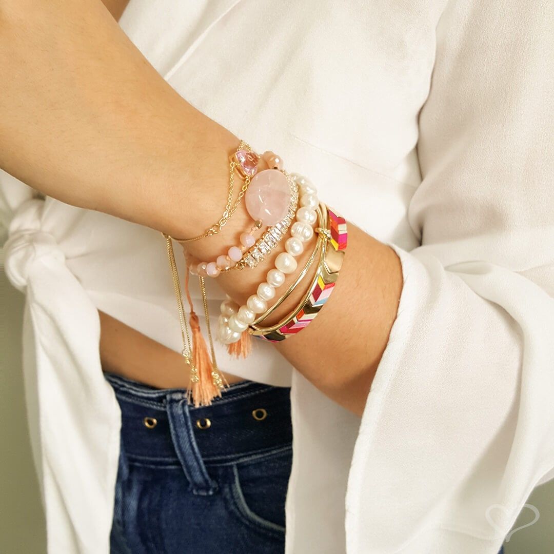 Pulseira Piuka Ajude Hcc Coração Zircônia Rosa Folheado a Ouro 18k