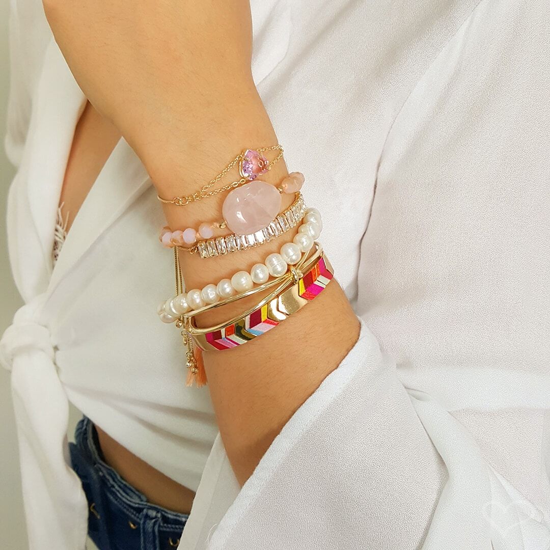 Pulseira Piuka Ajude Hcc Coração Zircônia Rosa Folheado a Ouro 18k