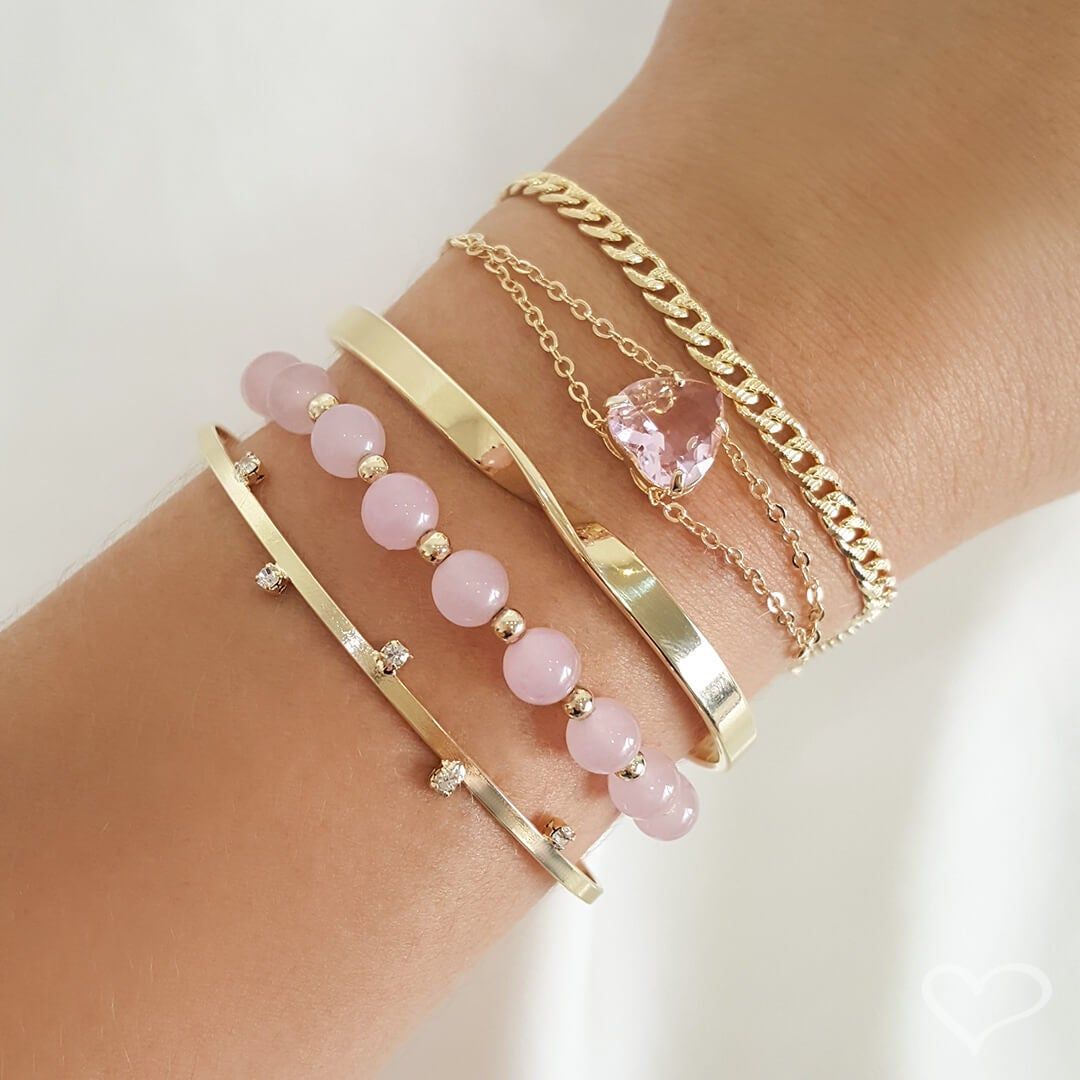 Pulseira Piuka Ajude Hcc Coração Zircônia Rosa Folheado a Ouro 18k