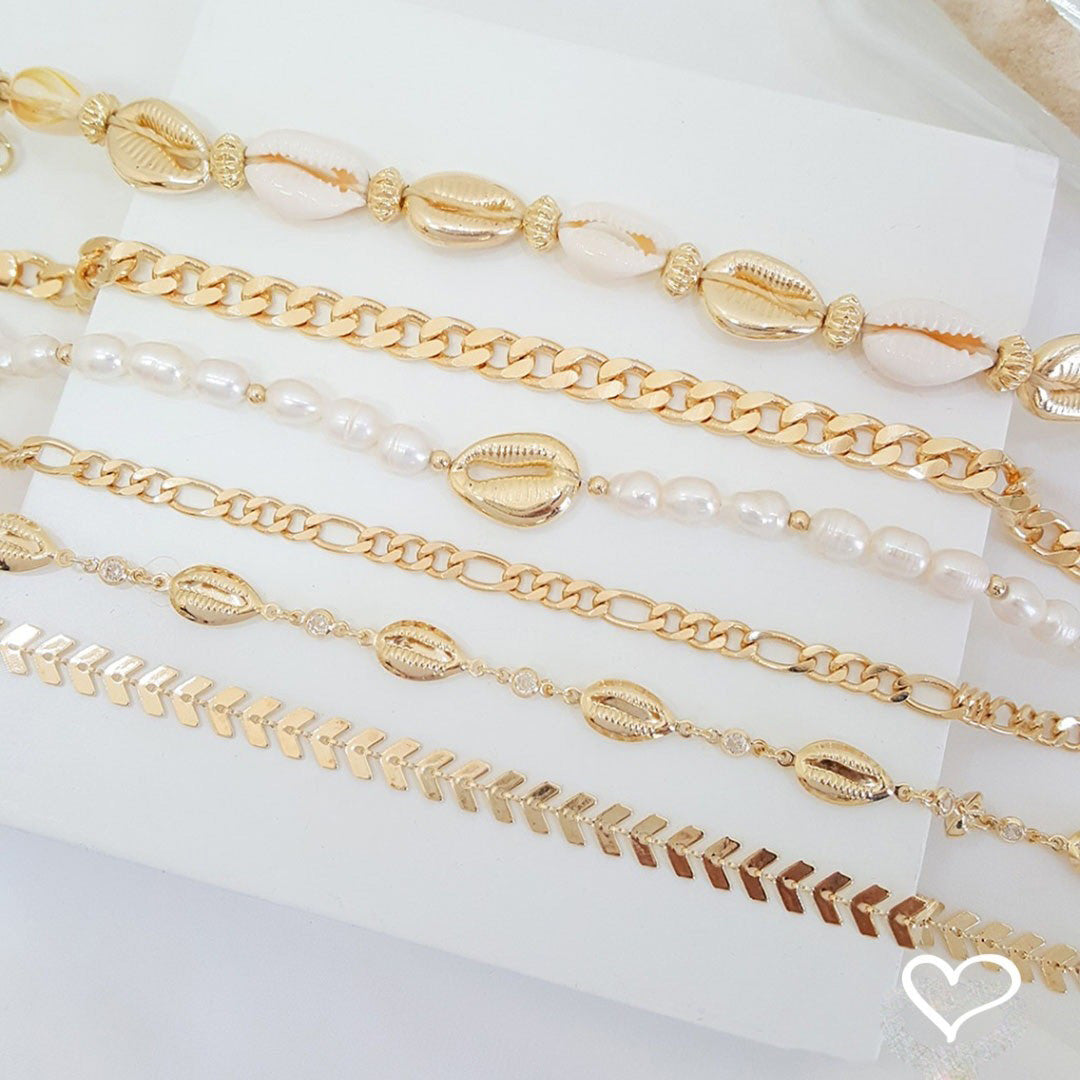 Tornozeleira Piuka Kylie Folhinhas Folheada a Ouro 18k