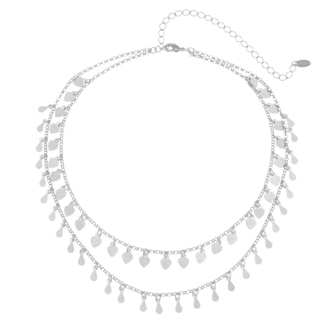 Choker Piuka Flora Corações e Gotas Folheada em Ródio Branco