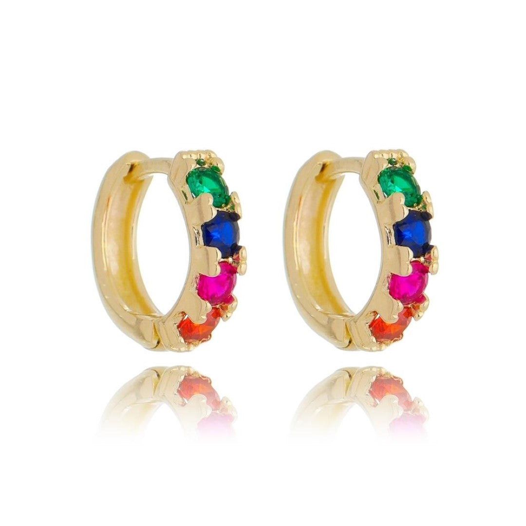 Brinco Piuka Argolinha Ashley Zircônia Colorida Folheado a Ouro 18k