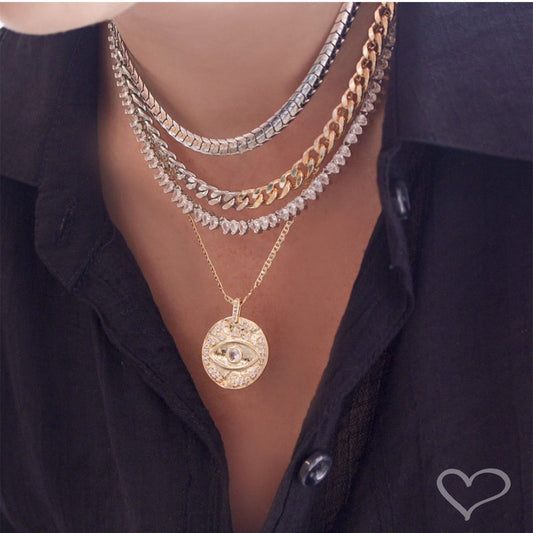 Choker Medalha Olho Grego Zircônia Folheada a Ouro 18k Santorini