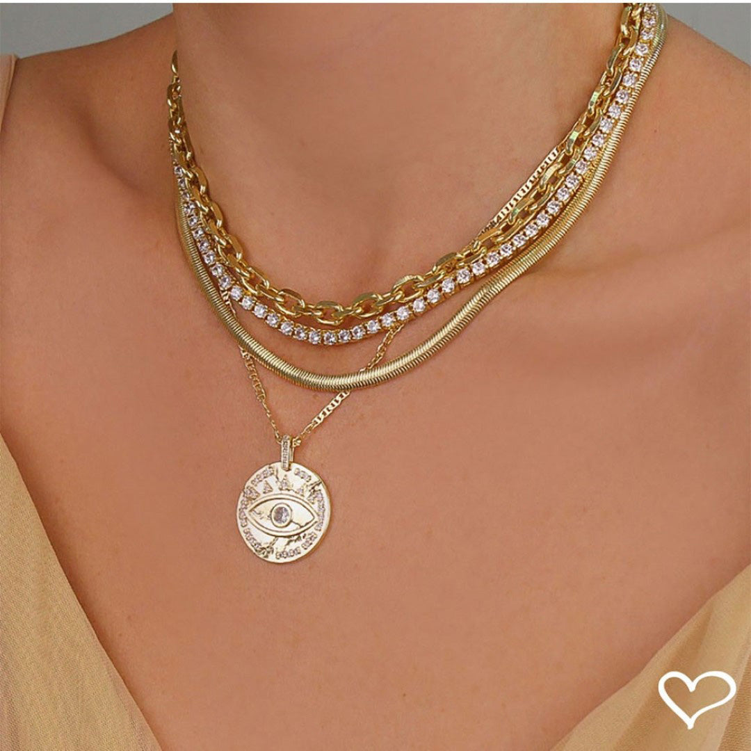 Choker Medalha Olho Grego Zircônia Folheada a Ouro 18k Santorini