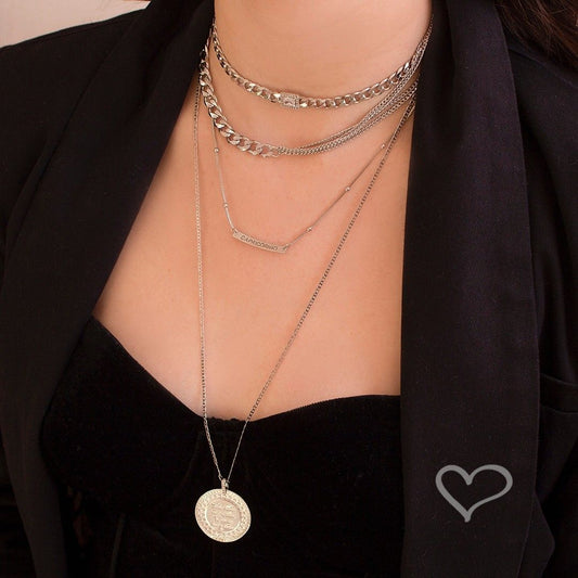 Colar Longo Medalha Hooponopono Vintage Folheado em Ródio Branco