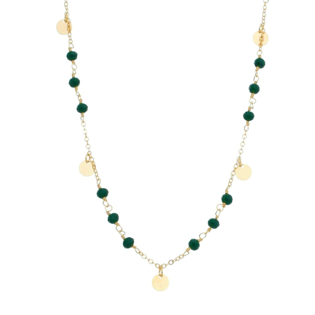 Choker Piuka Mirelle Medalhinhas Cristal Verde Folheado a Ouro 18k