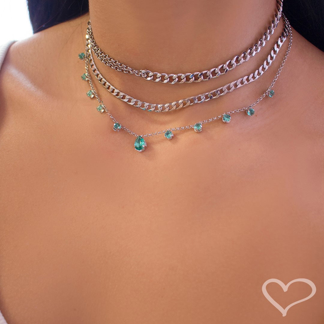 Choker Piuka Muriel Zircônias Turmalina Folheada em Ródio Branco