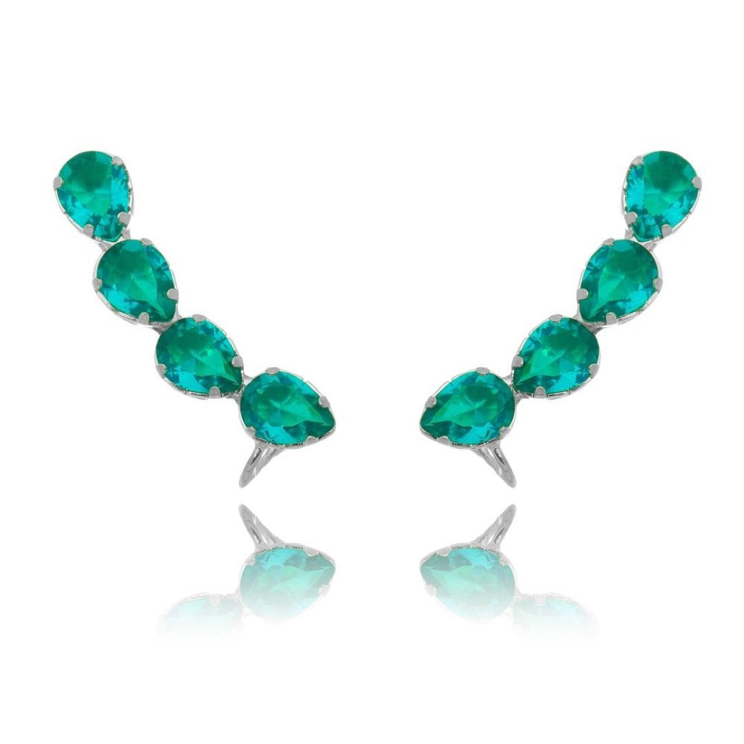 Brinco Ear Cuff Callie Gotas Zirconia Turmalina Folheado em Ródio Branco