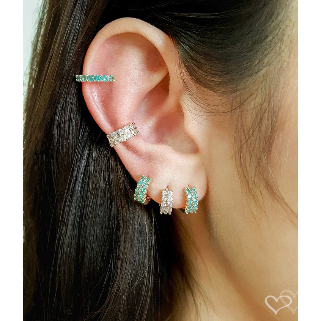 Piercing de Pressão Mimi Duas Fileiras Zircônias Cristal Folheado a Ouro 18k