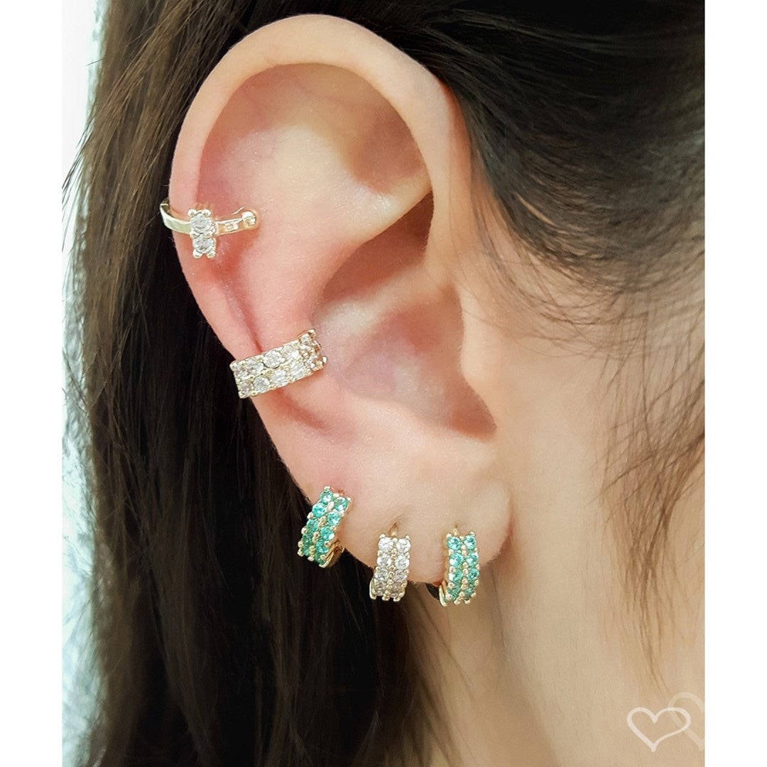 Piercing de Pressão Mimi Duas Fileiras Zircônias Cristal Folheado a Ouro 18k