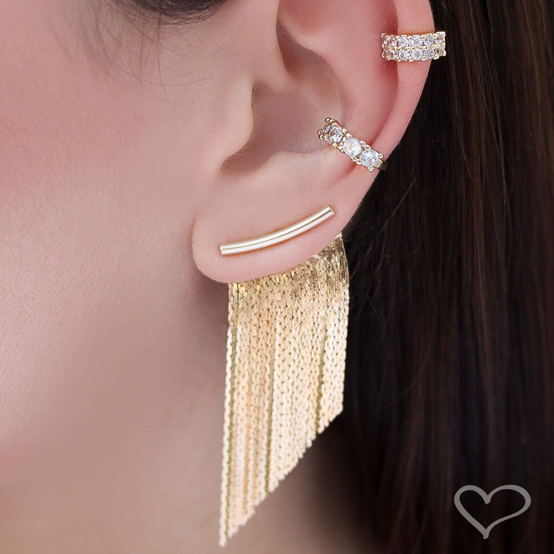 Piercing de Pressão Mimi Duas Fileiras Zircônias Cristal Folheado a Ouro 18k