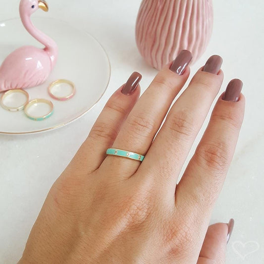 Anel Piuka Jess Turquesa Folheado a Ouro 18k