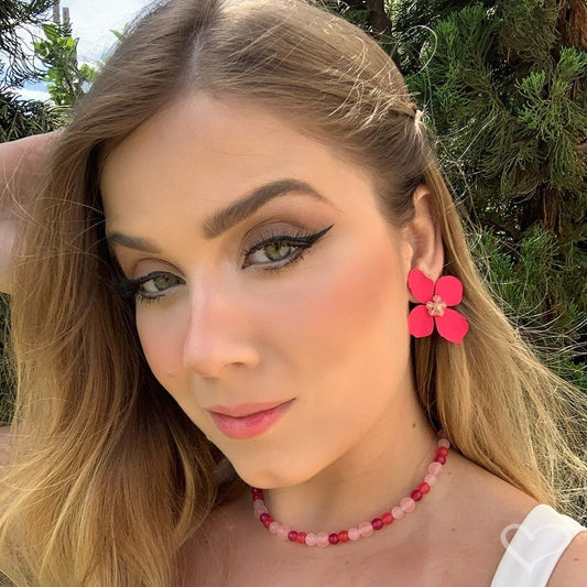 Brinco Piuka Flor Magnólia Pink