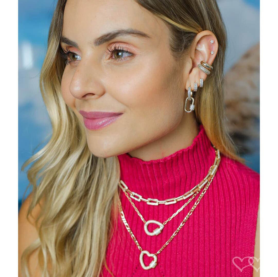 Brinco Argolinha Pri P Duas Fileiras Zircônias Folheado a Ouro 18k