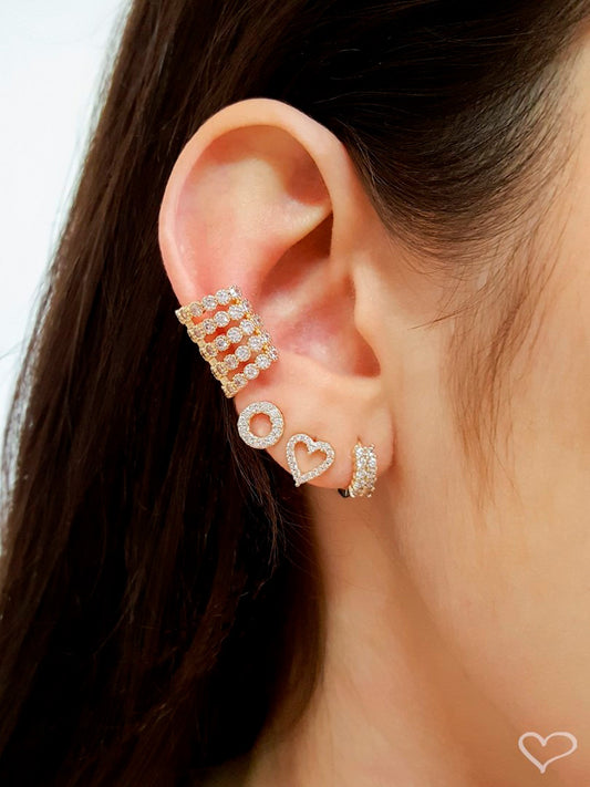 Brinco Argolinha Pri P Duas Fileiras Zircônias Folheado a Ouro 18k