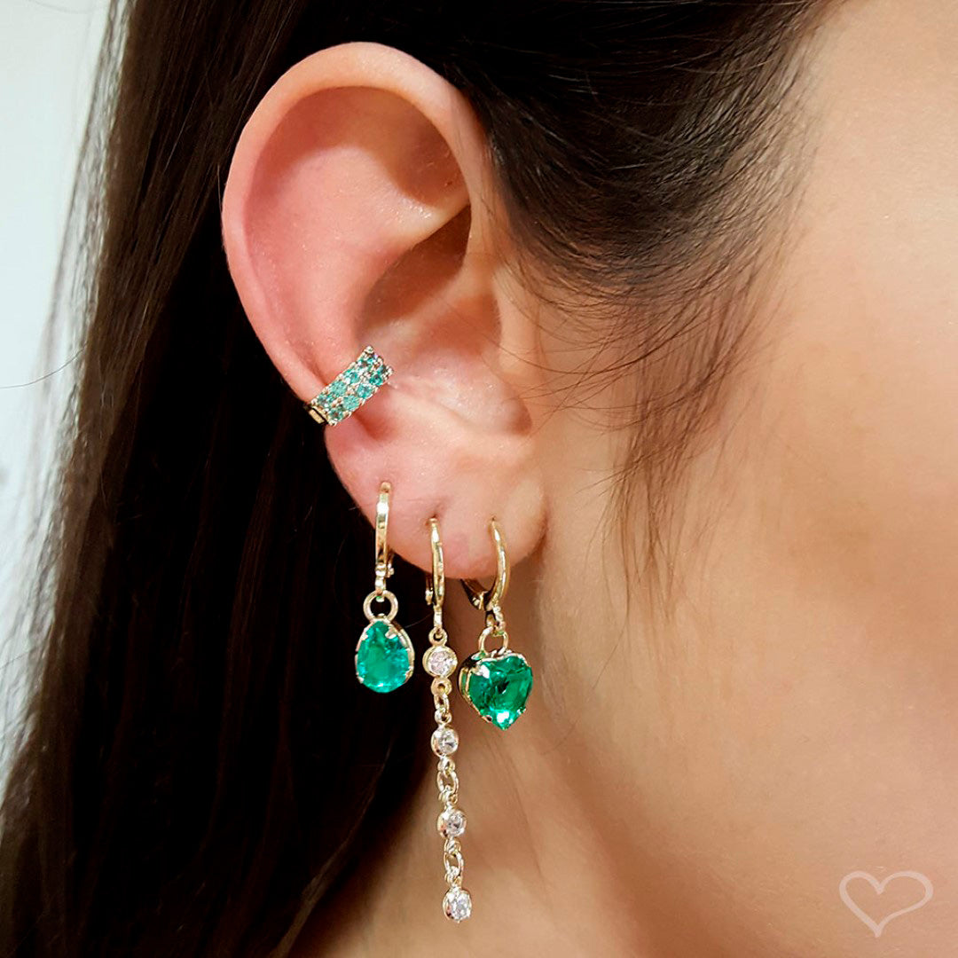 Piercing de Pressão Mimi Duas Fileiras Zircônia Turmalina Folheado a Ouro 18k