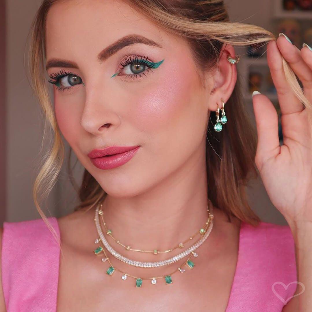 Piercing de Pressão Mimi Duas Fileiras Zircônia Turmalina Folheado a Ouro 18k