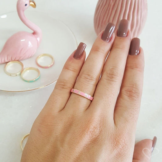 Anel Piuka Jess Rosa Zircônia Folheado a Ouro 18k