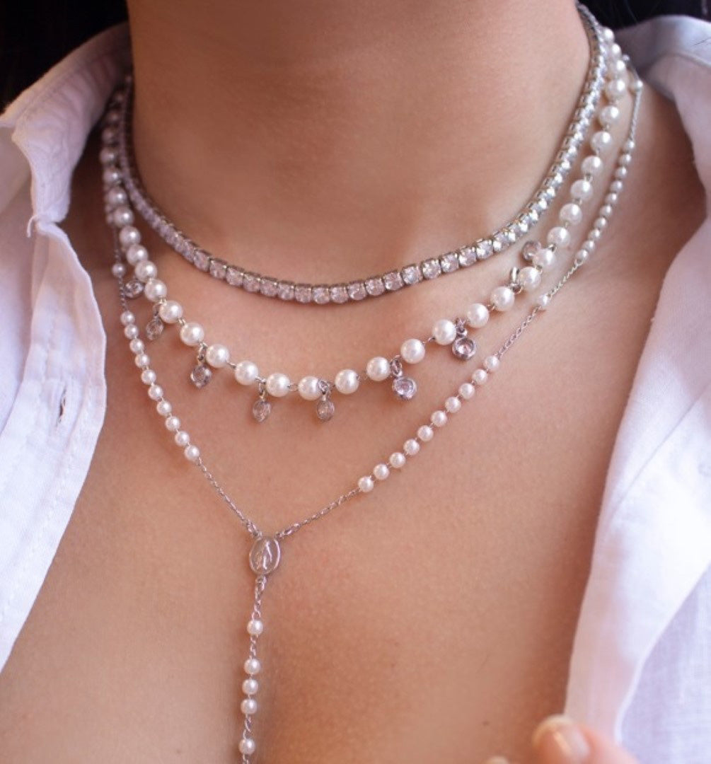 Choker Piuka Riviera Chiara Zircônias Média Cristal Folheada em Ródio Branco