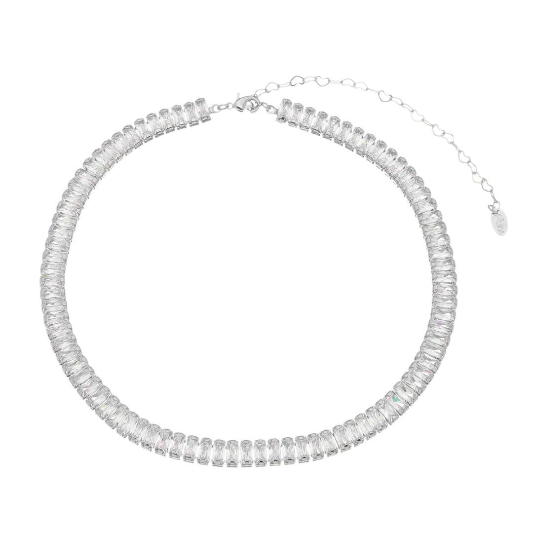 Choker Piuka Taylor Média Zircônias Baguete Cristal Folheada em Ródio Branco