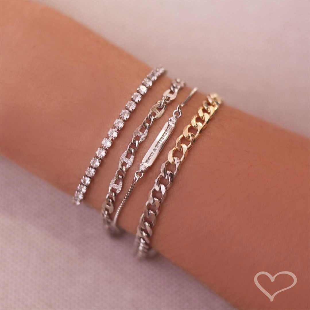 Pulseira Ajustável Folheada em Ródio Branco Riviera Chiara Zircônia Mini Cristal