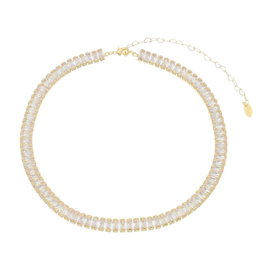 Choker Piuka Taylor Média Zircônias Baguete Cristal Folheada a Ouro 18k