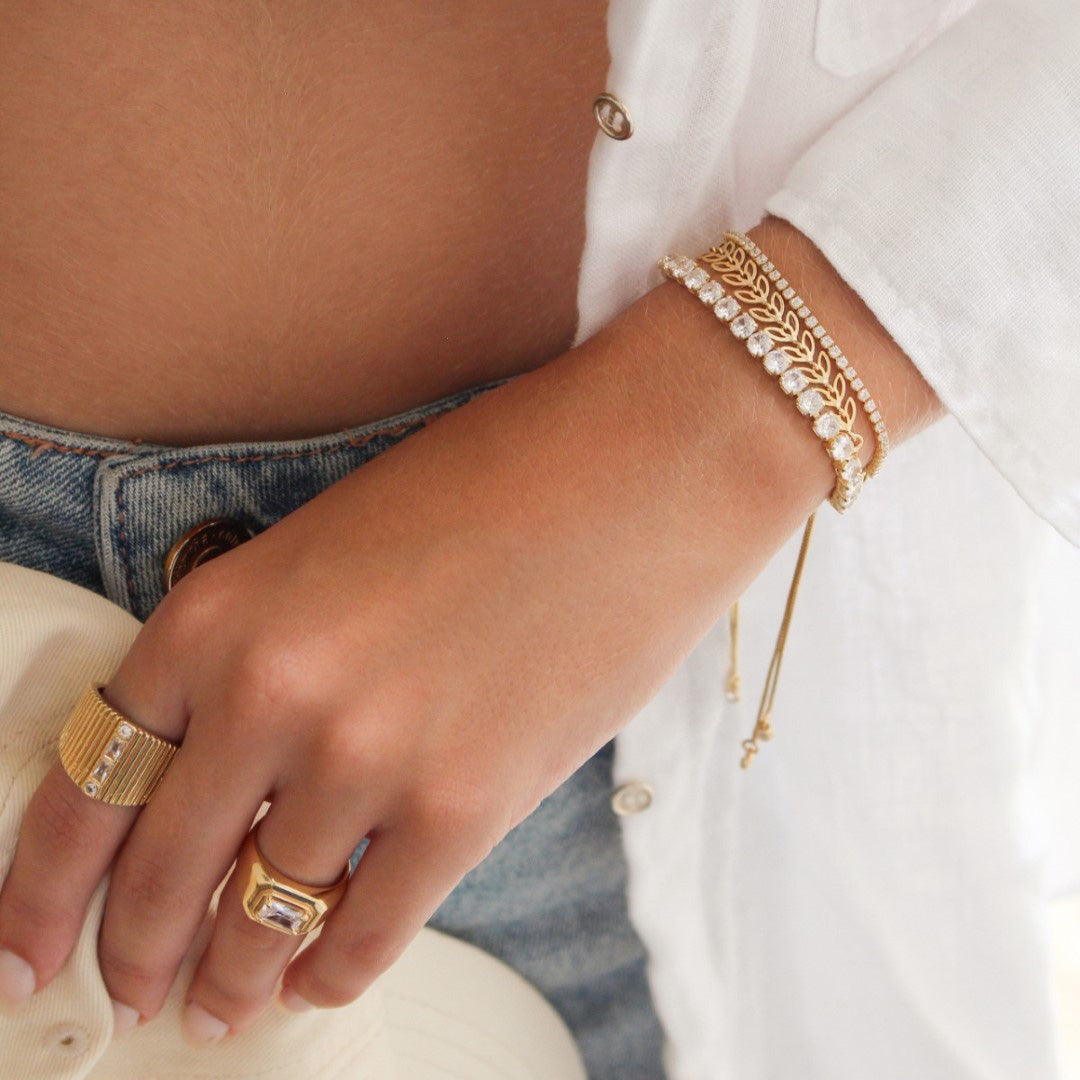 Pulseira Folheada a Ouro 18k Ajustável Riviera Chiara Mini Zircônias Cristal