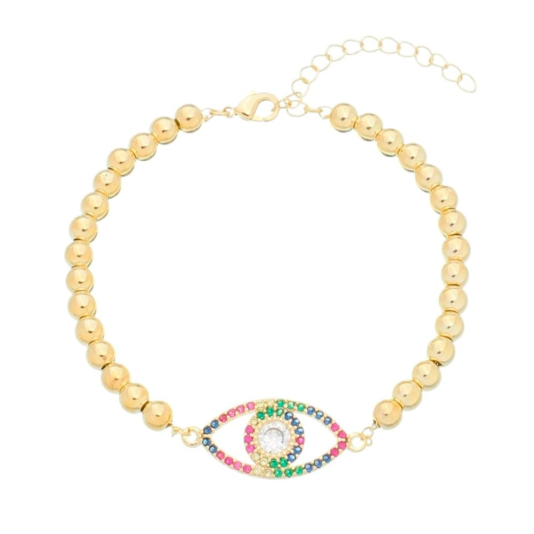 Pulseira Olho Grego Zircônias Coloridas Folheada a Ouro 18k Rebeca