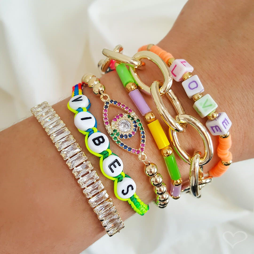 Pulseira Olho Grego Zircônias Coloridas Folheada a Ouro 18k Rebeca