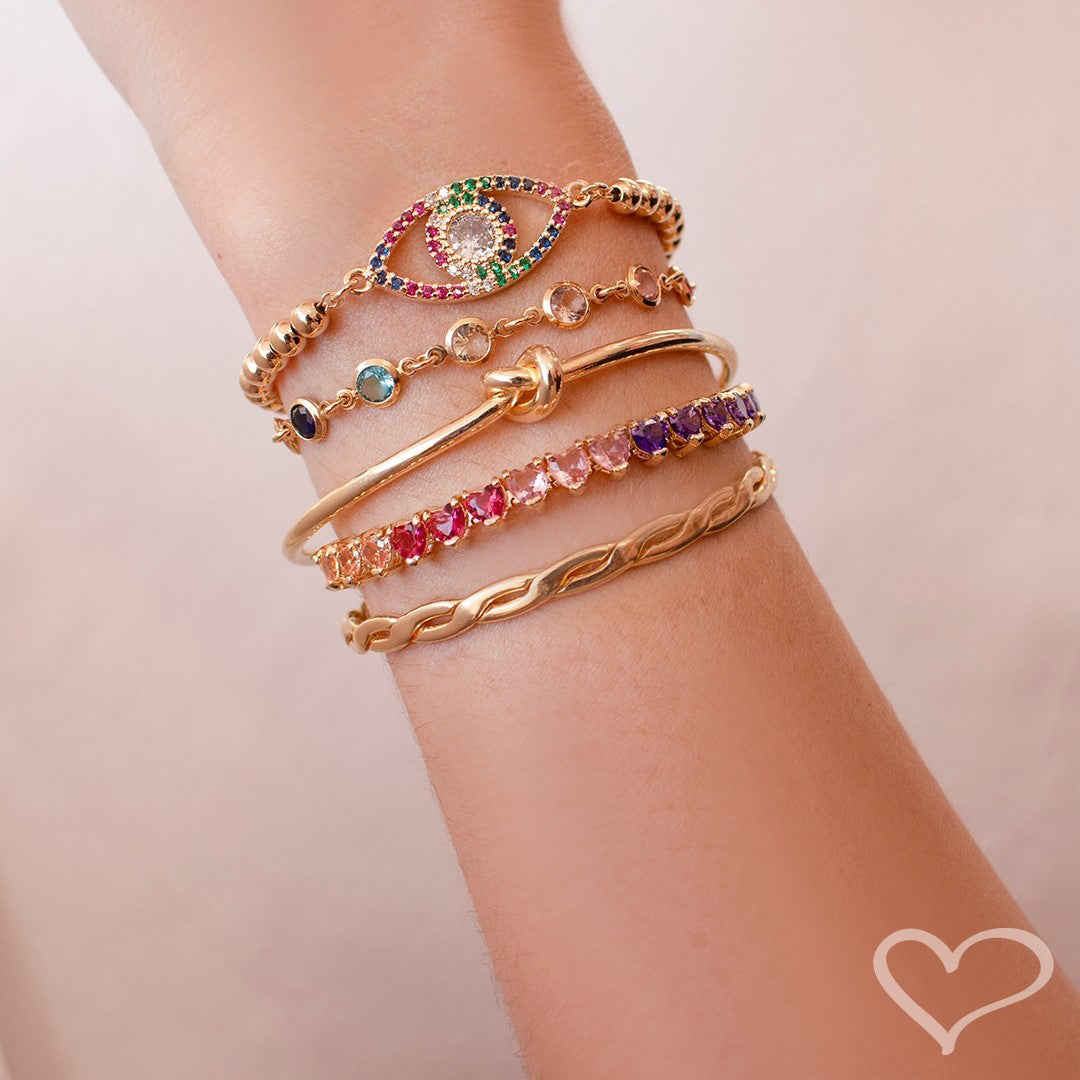 Pulseira Olho Grego Zircônias Coloridas Folheada a Ouro 18k Rebeca