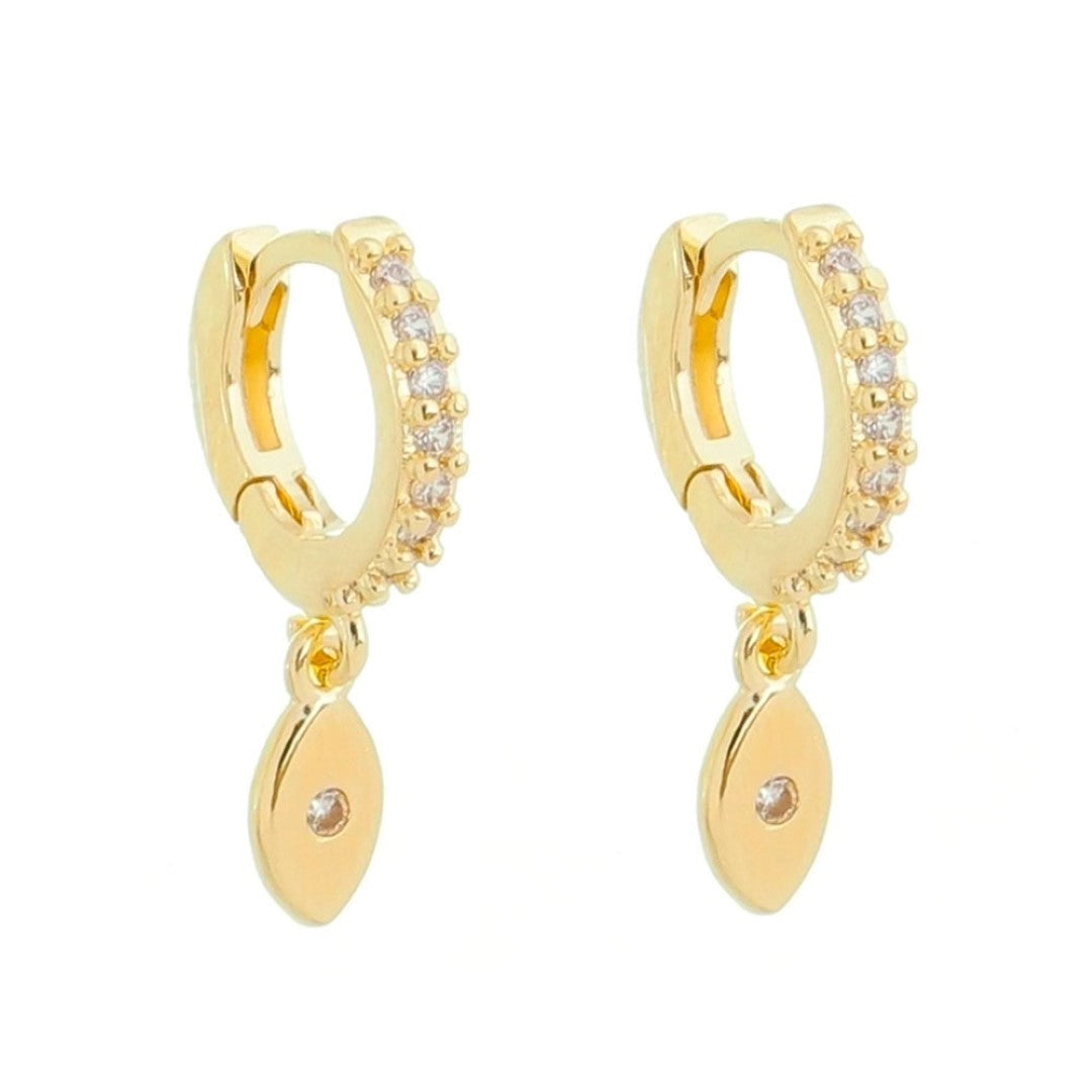 Brinco Olho Grego Argolinha Filipa Zircônia e Folheado a Ouro 18k