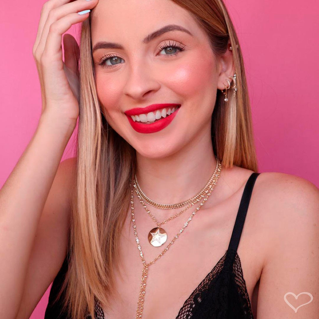 Colar Gravatinha Shine Zircônias Folheado a Ouro 18k