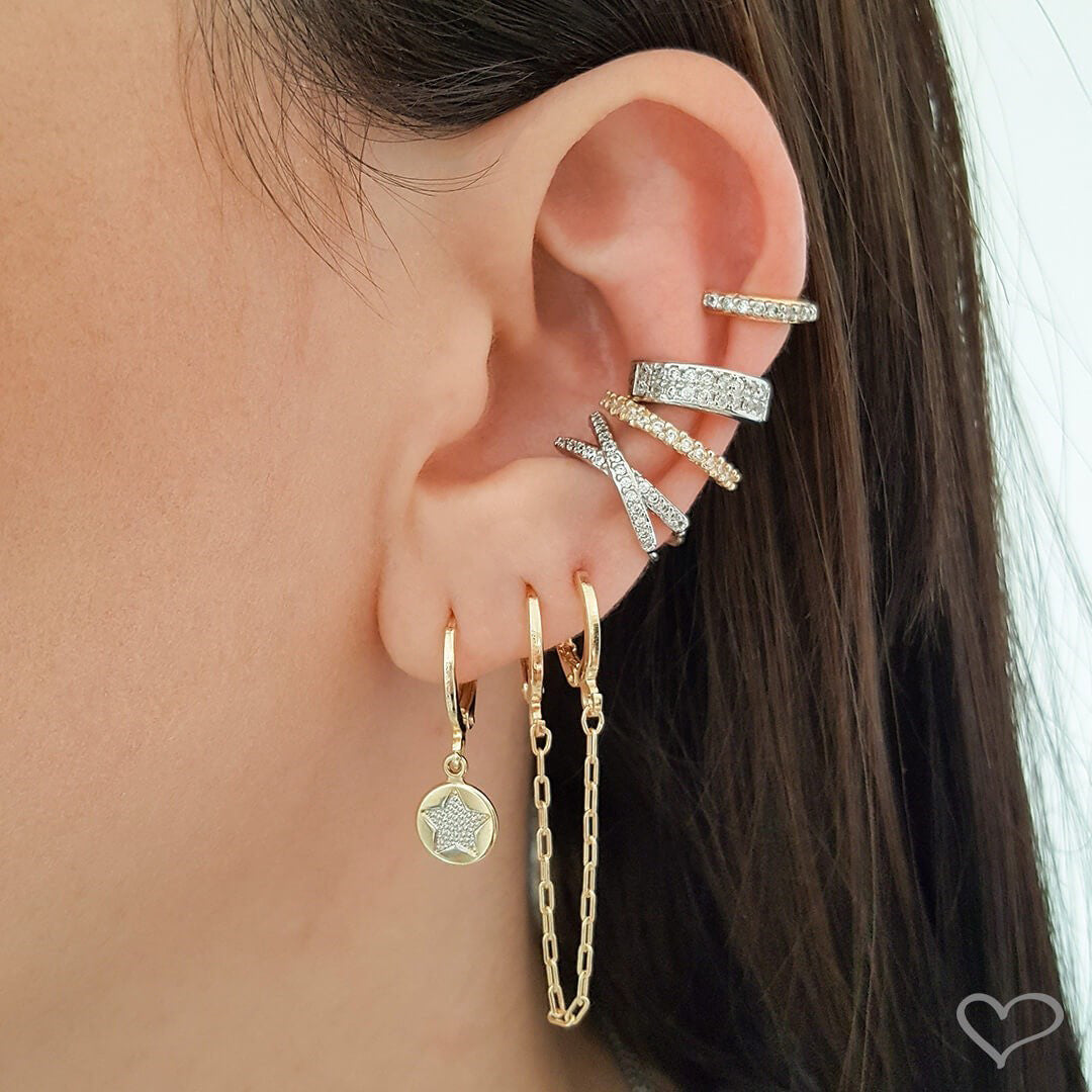 Brinco Ear Line Lizi Elos Folheado a Ouro 18k