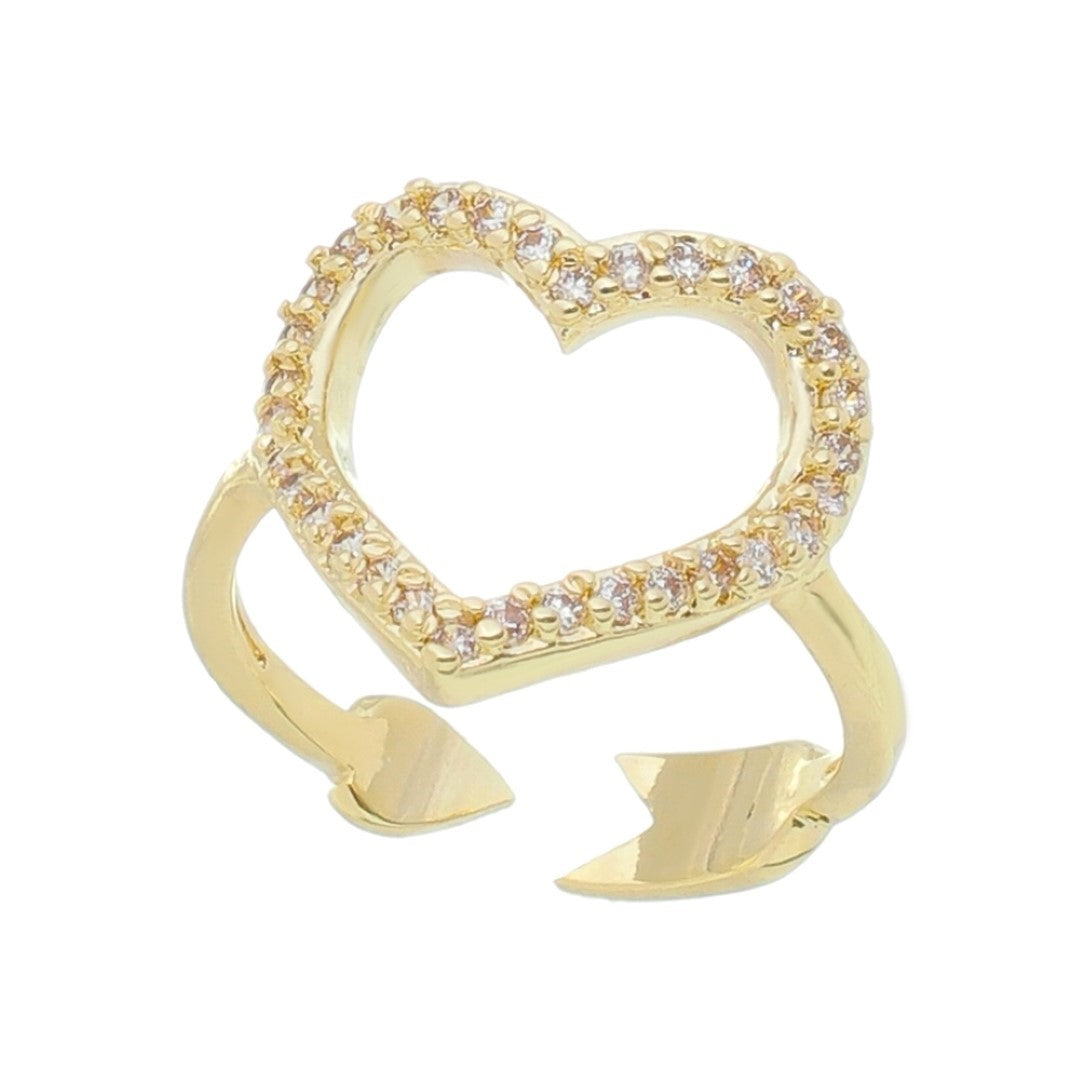 Anel Piuka Leni Coração Vazado Zircônia Cristal Folheado a Ouro 18k