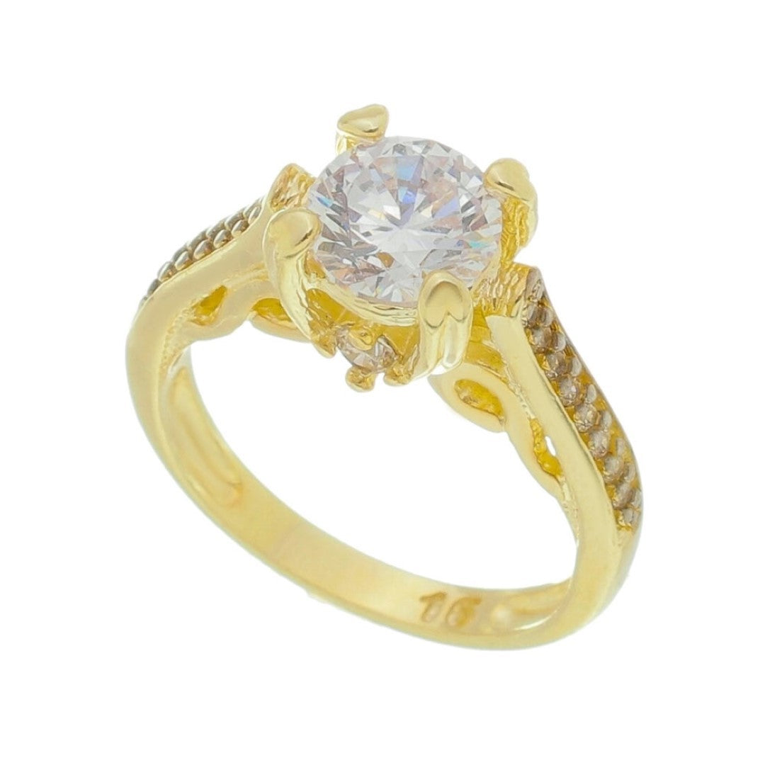 Anel Solitário Piuka Charlotte Zircônia Cristal Trabalhado Folheado a Ouro 18k