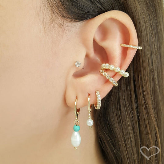 Piercing de Pressão Piuka Lola Pérolas Folheado a Ouro 18k