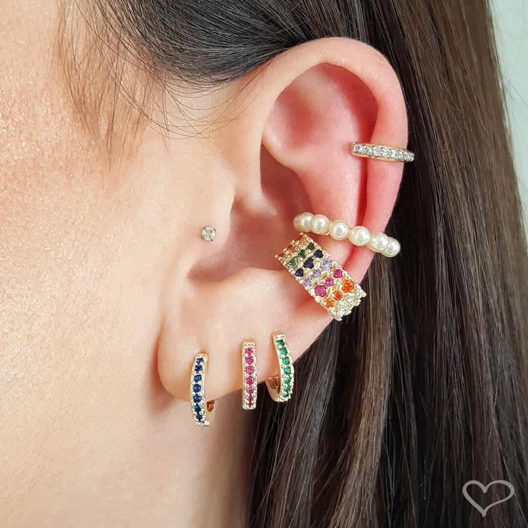 Piercing de Pressão Piuka Lola Pérolas Folheado a Ouro 18k