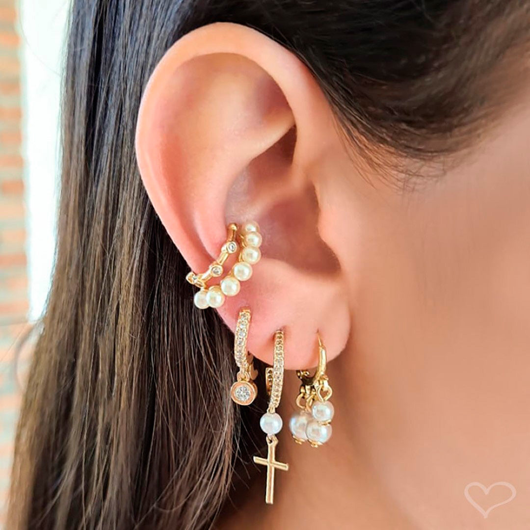 Piercing de Pressão Piuka Lola Pérolas Folheado a Ouro 18k