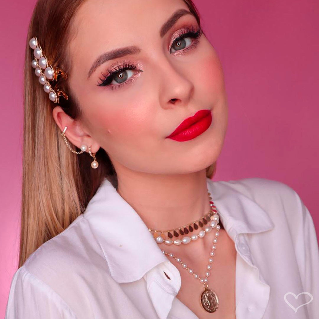 Brinco Ear Line Aline Pérola e Zircônia Cristal Folheado a Ouro 18k