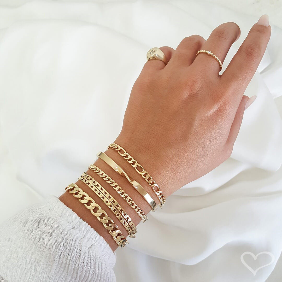 Pulseira Folheada a Ouro 18k Elos Groumet Trabalhados Lica