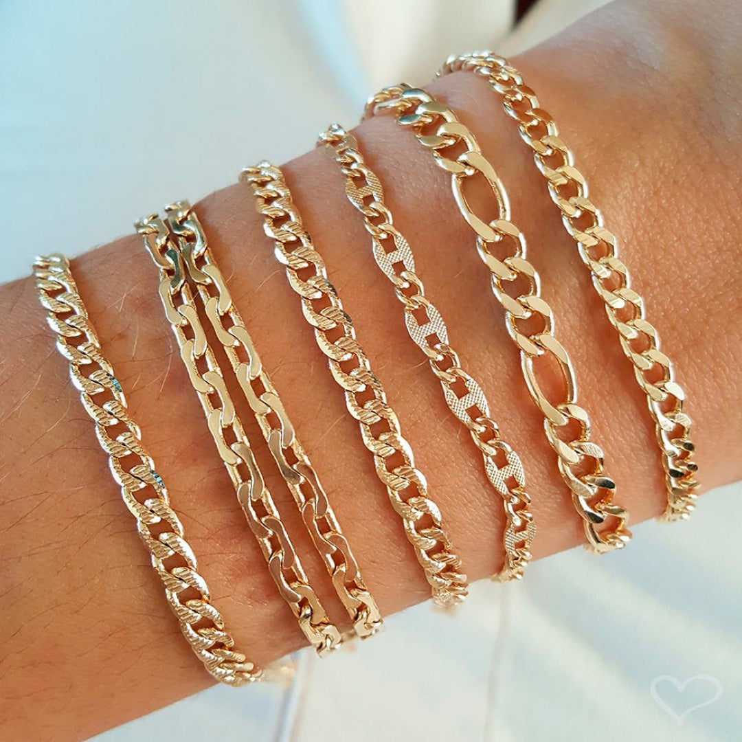 Pulseira Folheada a Ouro 18k Corrente Elos Trabalhada Lu